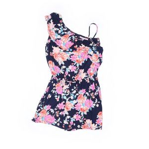 Paper Doll One Shoulder Girls Romper, Navy Floral,New With Tag